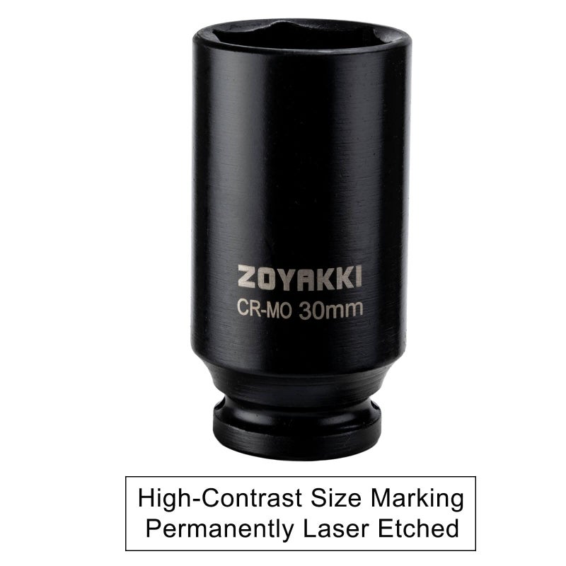 ZOYAKKI 1/2 "" Drive x 30 mm Deep 6 PT Impact Socket  CR-MO  1/2-inch Drive 6 Point Axle Nut Socket for Easy Removal of Axle Shaft Nuts (30MM) - Image 5
